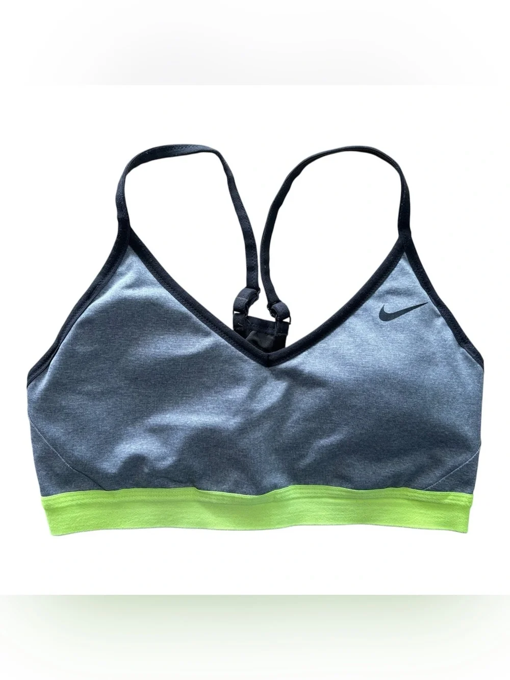 Nike Dri-FIT Sports Bra Women's Medium Gray Green Removable Pads Adjustable